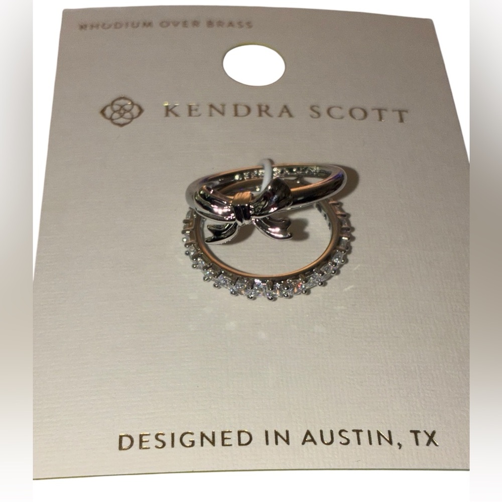 KENDRA SCOTT Rhodium Stackable Double Bow Ring with Cubic Zirconia Band Sz 7 NWT
